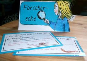 Forscherecke: Hier ibt es Beobachtungsaufgaben zu Schnecke und Regenwurm
